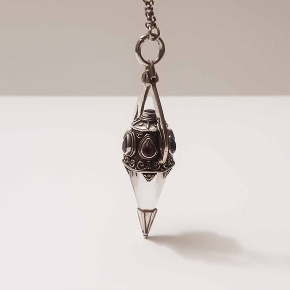 Large Lemurian Quartz Crystal Teardrop Amethyst Pendulum Necklace - Picture 7 of 9